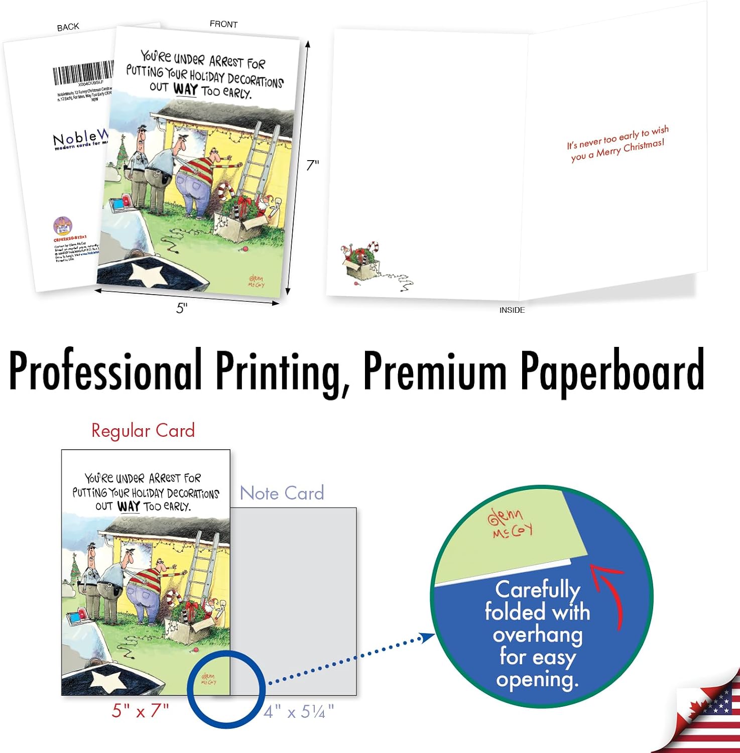 NobleWorks 12 Funny Christmas Cards w/5 x 7 Inch Envelopes (1 Design, 12 Each), For Men, Way Too Early C8742XSG-B12x1