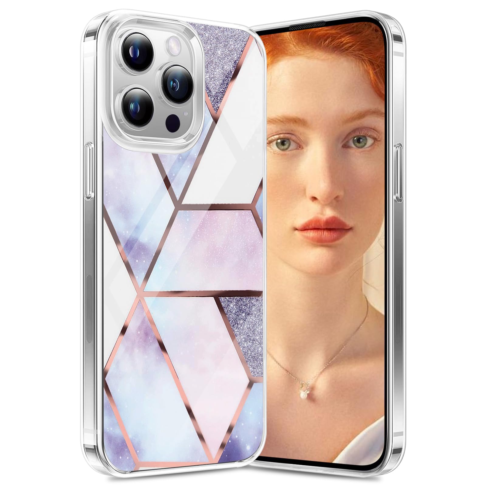 Migexxkjfor iPhone 15 Pro Case,Marble Silicone Shockproof TPU Glitter Clear Thin Phone Case Slim Women Girls Cute Soft Protective Cover for iPhone 15 Pro (D)