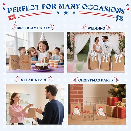 Miniatura 7 de MESHA Bolsas de regalo de papel de 5.25 x 3.75 x 8 pulgadas, paquete de 50 bolsas de papel pequeñas de color marrón con asas a granel para pequeñas
