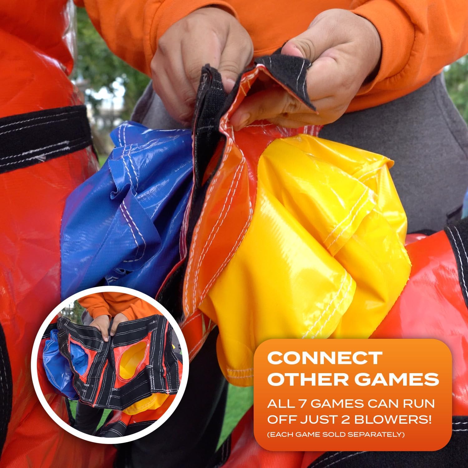 JumpOrange Inflatable Football Quarterback Challenge Game with Blower - 100% Commercial Grade PVC Vinyl , 3-Target Yardage Scoring Carnival Game , Portable Indoor/Outdoor Fun for Home & Rental Use