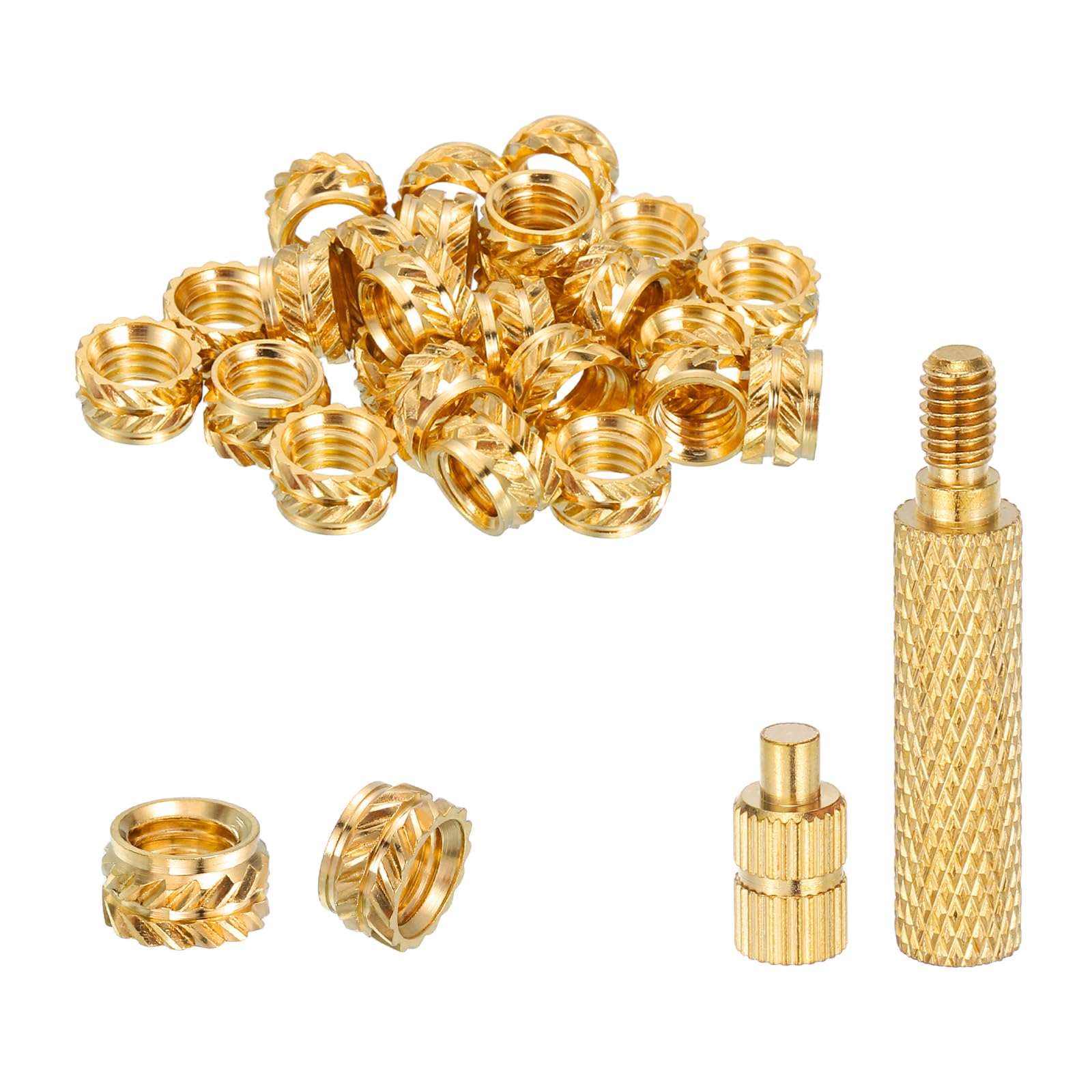 sourcing map 50 Pcs Threaded Inserts with Soldering Iron Tip Press Tool, M4 x 4mm H x 5.5mm OD Brass Metric Knurled Nuts Heat Set Inserts Embedment Nut for 3D Printing Plastic Parts โ image 1