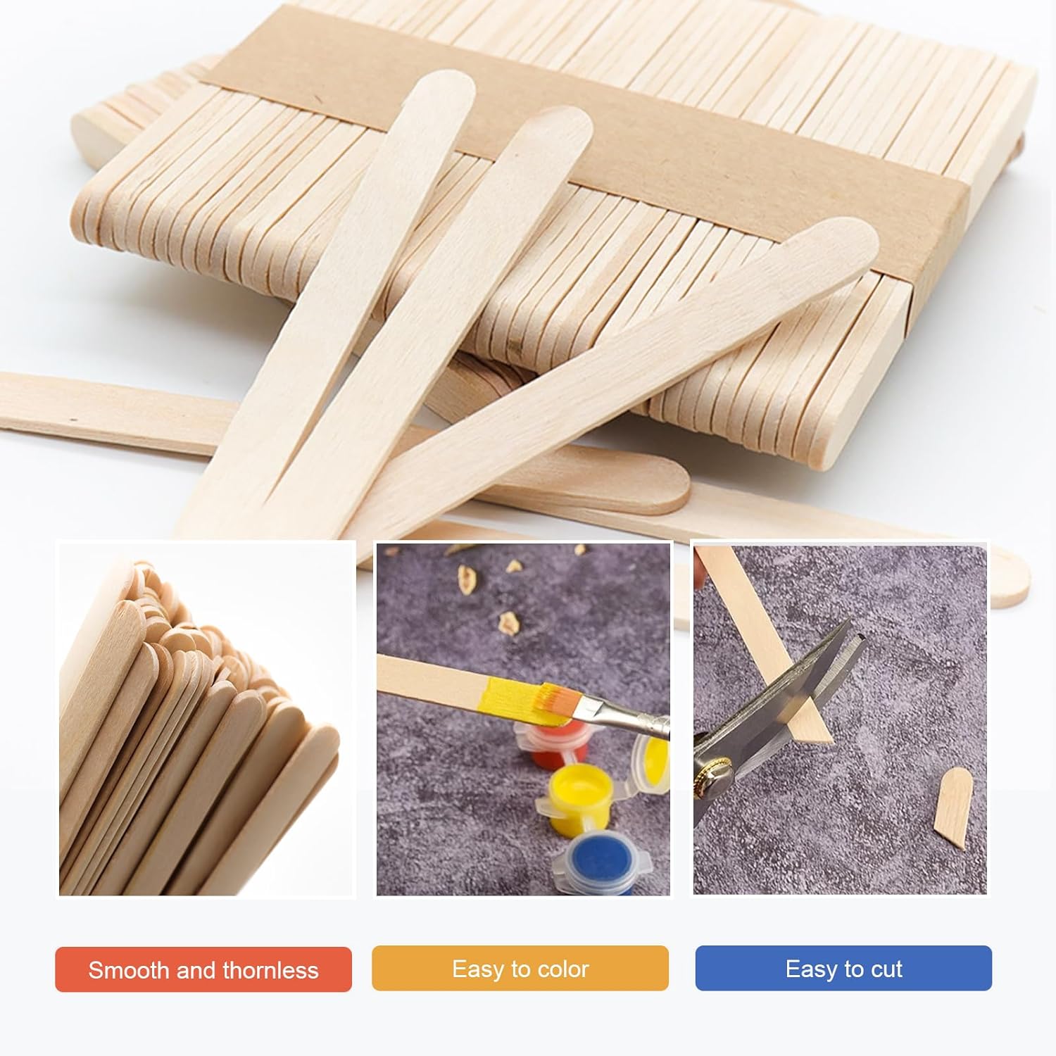 2500Pcs Wooden Popsicle Sticks for Crafts, 4.5" Wide Wooden Craft Sticks, Lollipop Sticks for Creative Designs, Home Art Projects, DIY Wood Crafts, Hair Removal and Waxing Supplies, Ice Pop Sticks