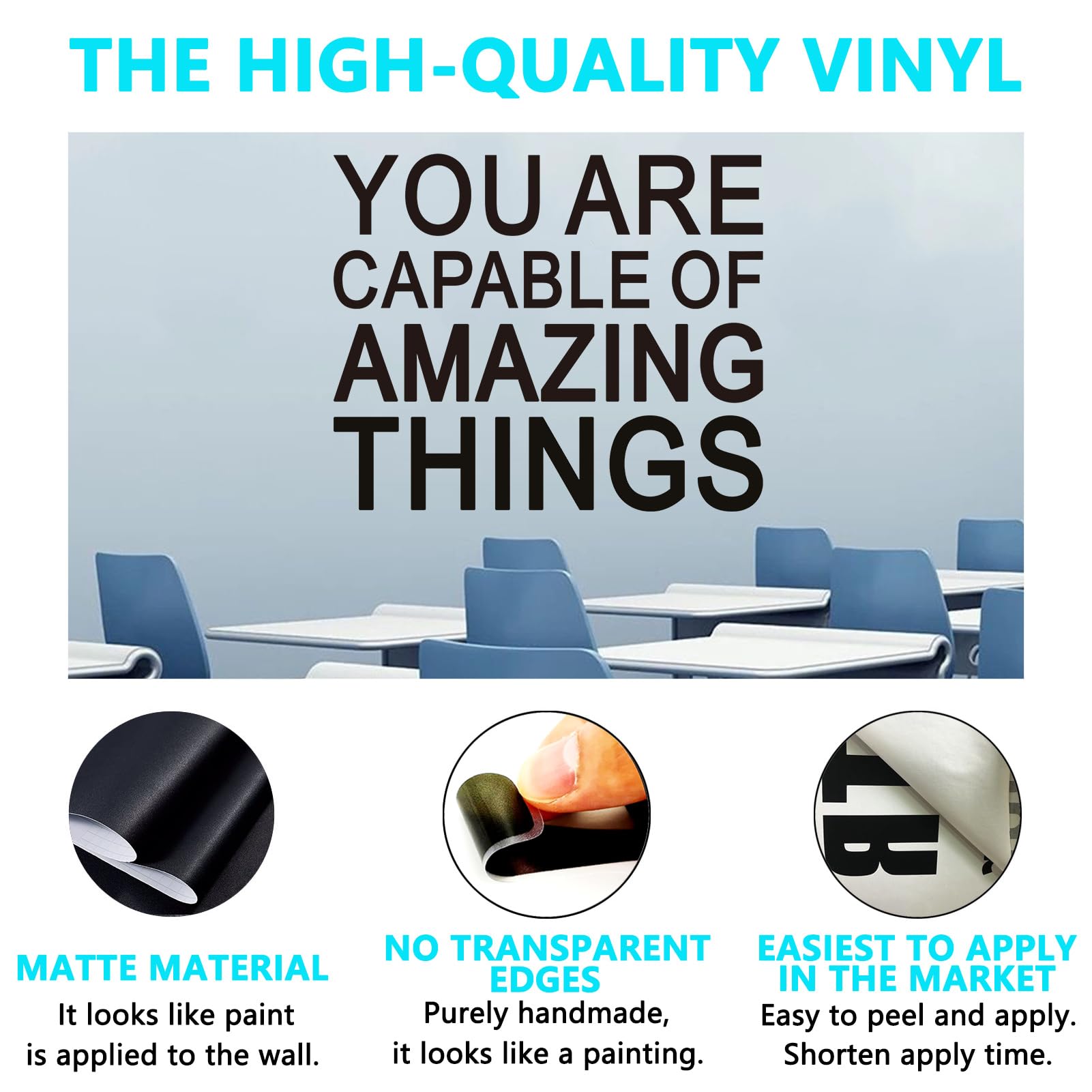 Inspirational Quotes Wall Stickers for Office: Motivational Gym School Classroom Garage Bedroom Vinyl Art Wall Decals - Image 2