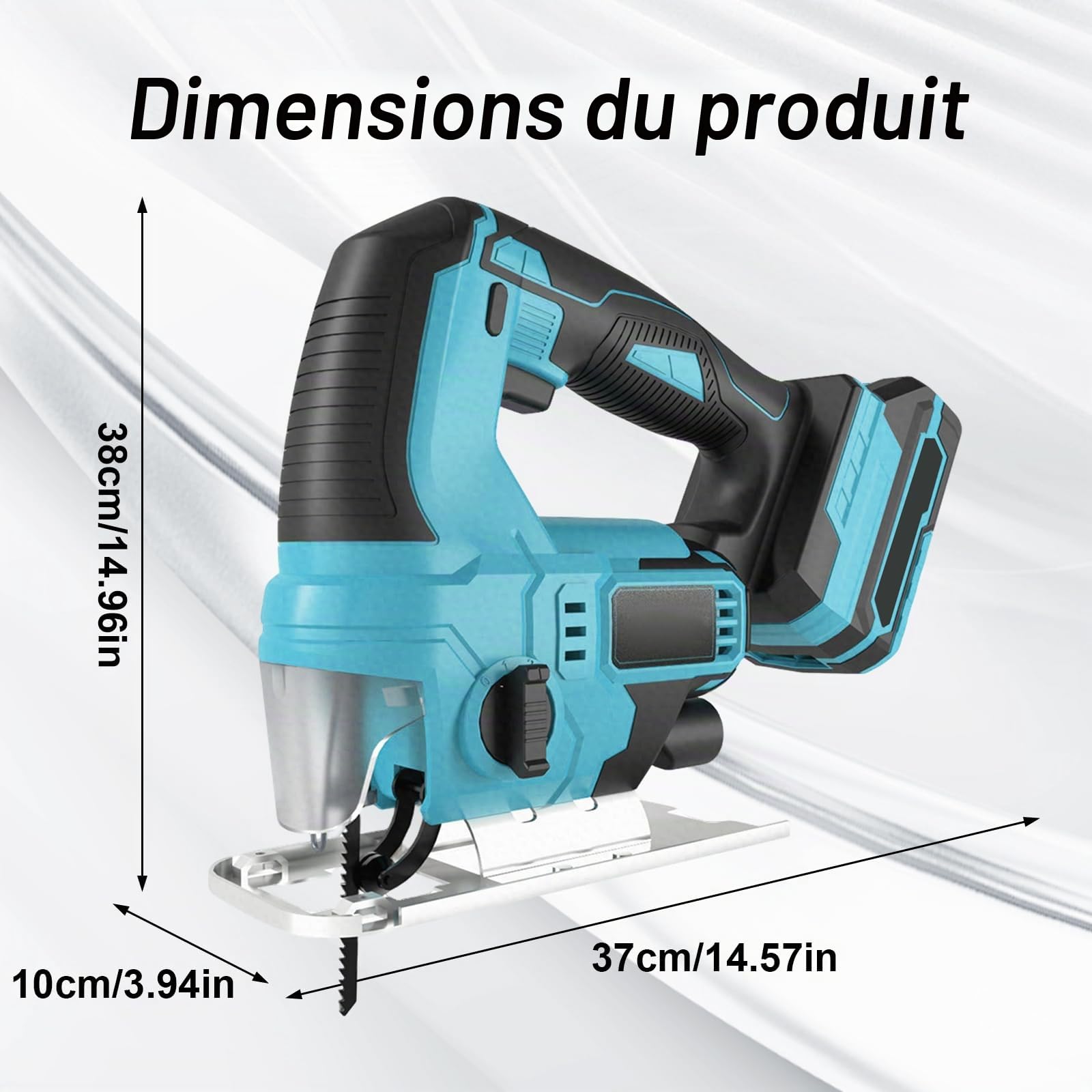 Scie sauteuse sans fil, scie sauteuse électrique avec 2 batteries 2,0 Ah, longueur de course 24 mm, coupes d'onglet ± 45° et LED, pour bois, métal, plastique, compatible avec batterie Makita 18 V