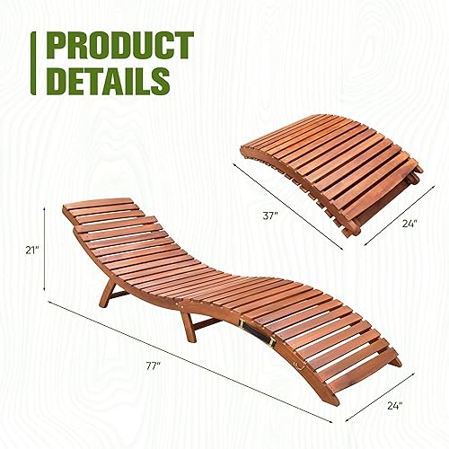 Miniatura 3 de Devoko Tumbona para patio, piscina, sala de estar plegable de madera para exteriores, silla impermeable (2 piezas)
