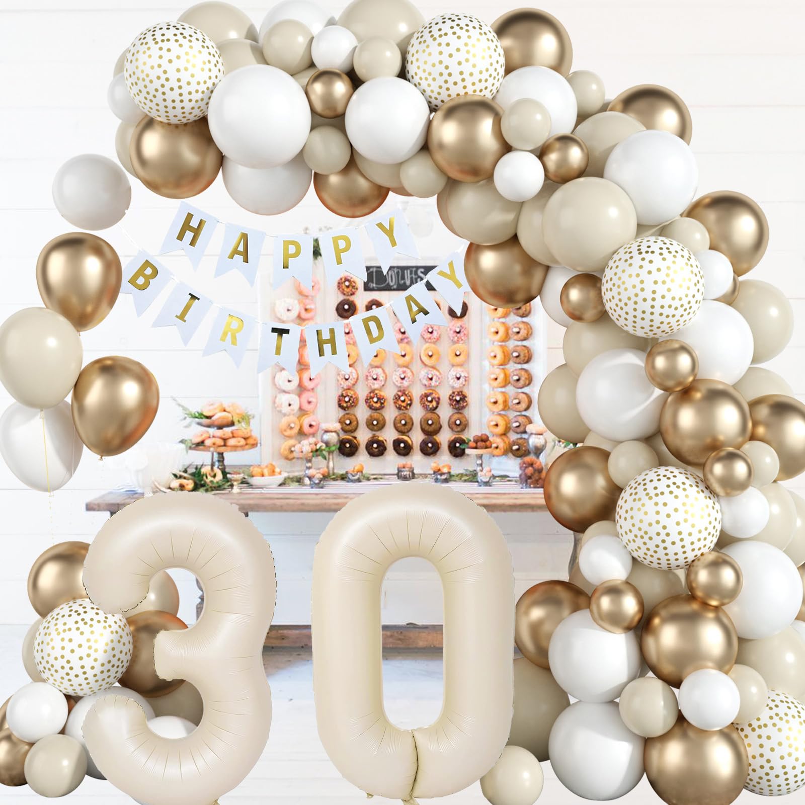 Set Palloncini Beige Per 3 Anni, Numero 3 E Cuori, Decorazioni Compleanno Tono Albicocca E Marrone