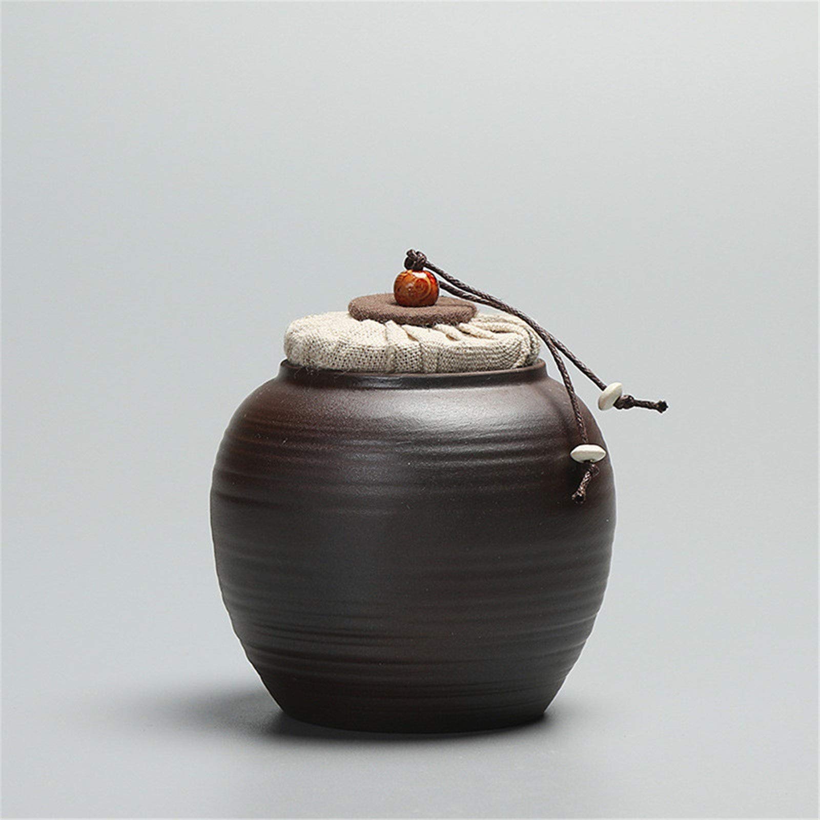 FZYOZZDPASL Ceramic Tea Canister Round Pottery Mini Cans Portable Tea Household Ceramic for Coffee, Spices(Brown)