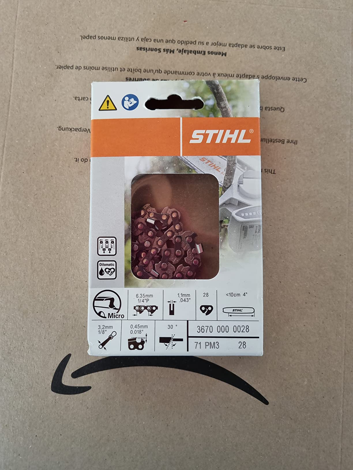 Chaîne Pour Mini-tronçonneuse STIHL PM3/GTA 26 - Pas 1/4, 1.1mm, 10cm, 28 Maillons