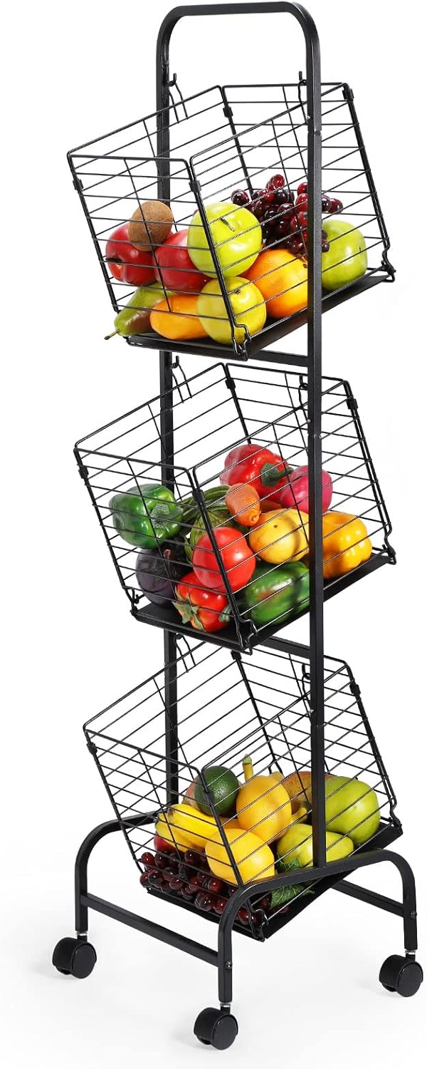 Fruit Vegetable Storage Basket Stand Cart 3 Tier Kitchen