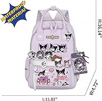 Vista 2 de Mochila kawaii, resistente al agua, transpirable, con múltiples bolsillos, adecuada para viajes y como regalo de cumpleaños, Morado08, Mediana