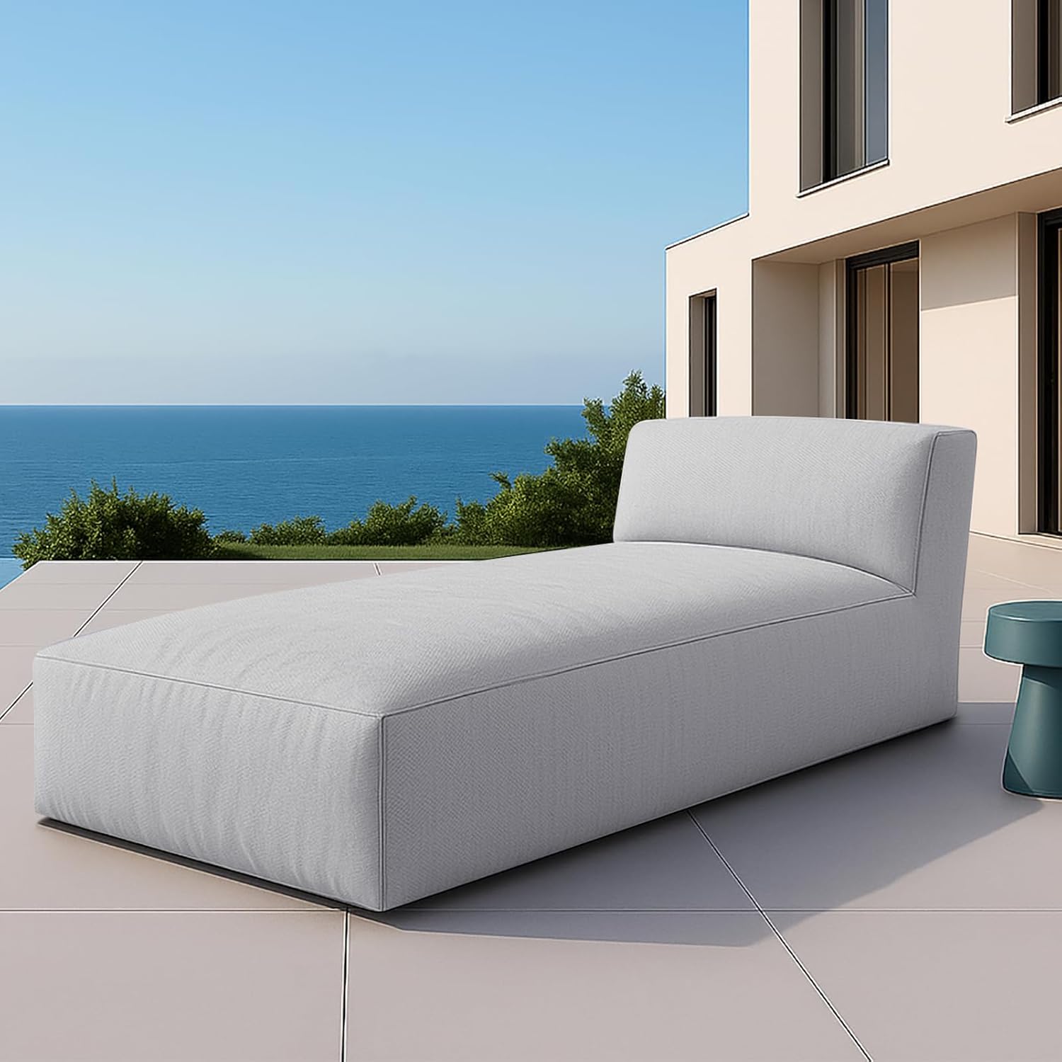 Briwooody Outdoor Bean Bag Lounger Chair 70'' Patio Daybed Sofa Bed with Sponge Filling, Water-Resistant Outdoor Chaise Lounge for Pool, Deck, Porch(Beige)