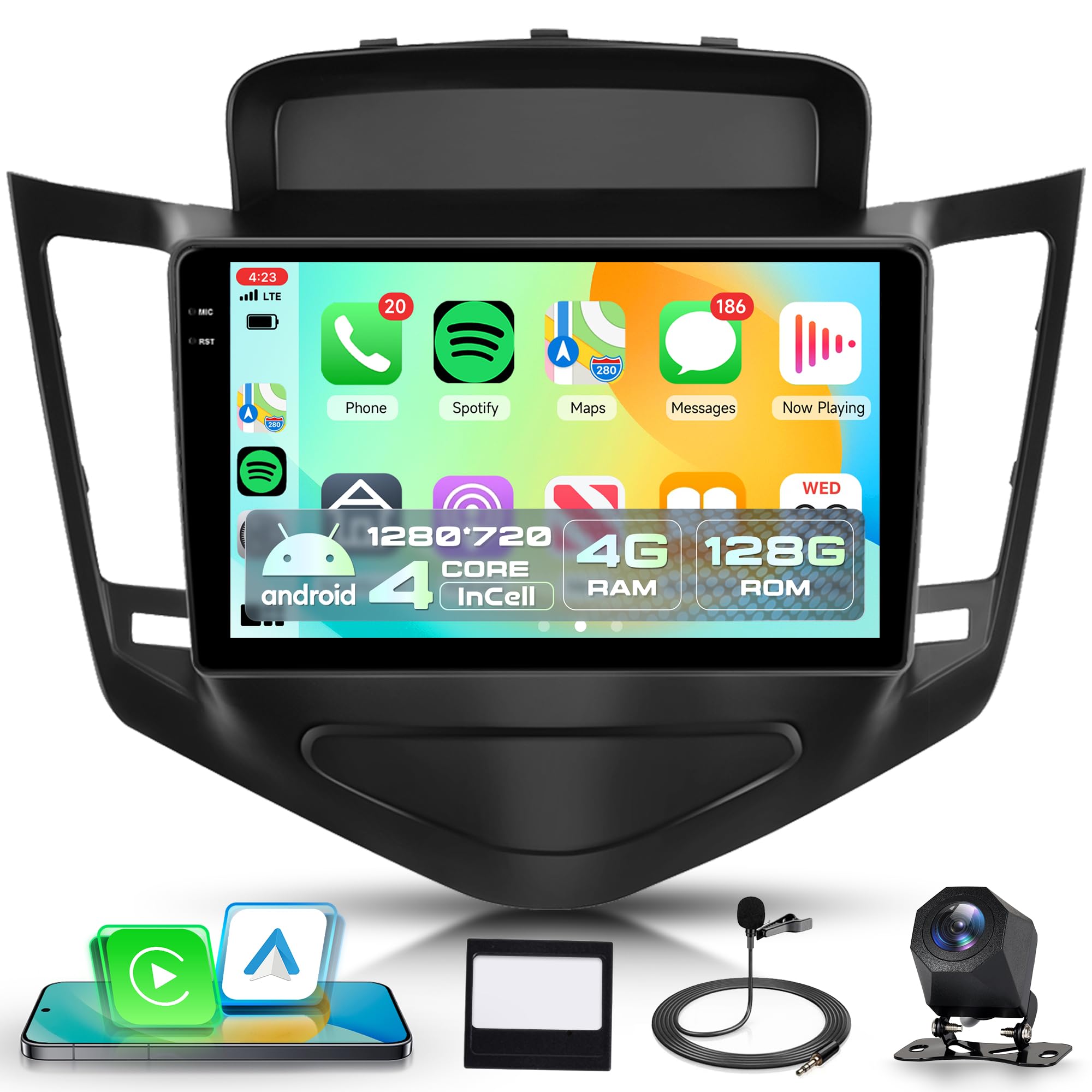 4G+128G Wireless Carplay Android 15 Autoradio per Chevrolet Cruze J300 2008-2014 9 Pollici Incell Schermo Autoradio Android Auto GPS Navi WiFi Mirror Link Bluetooth FM/RDS EQ/SWC Telecamera Posteriore