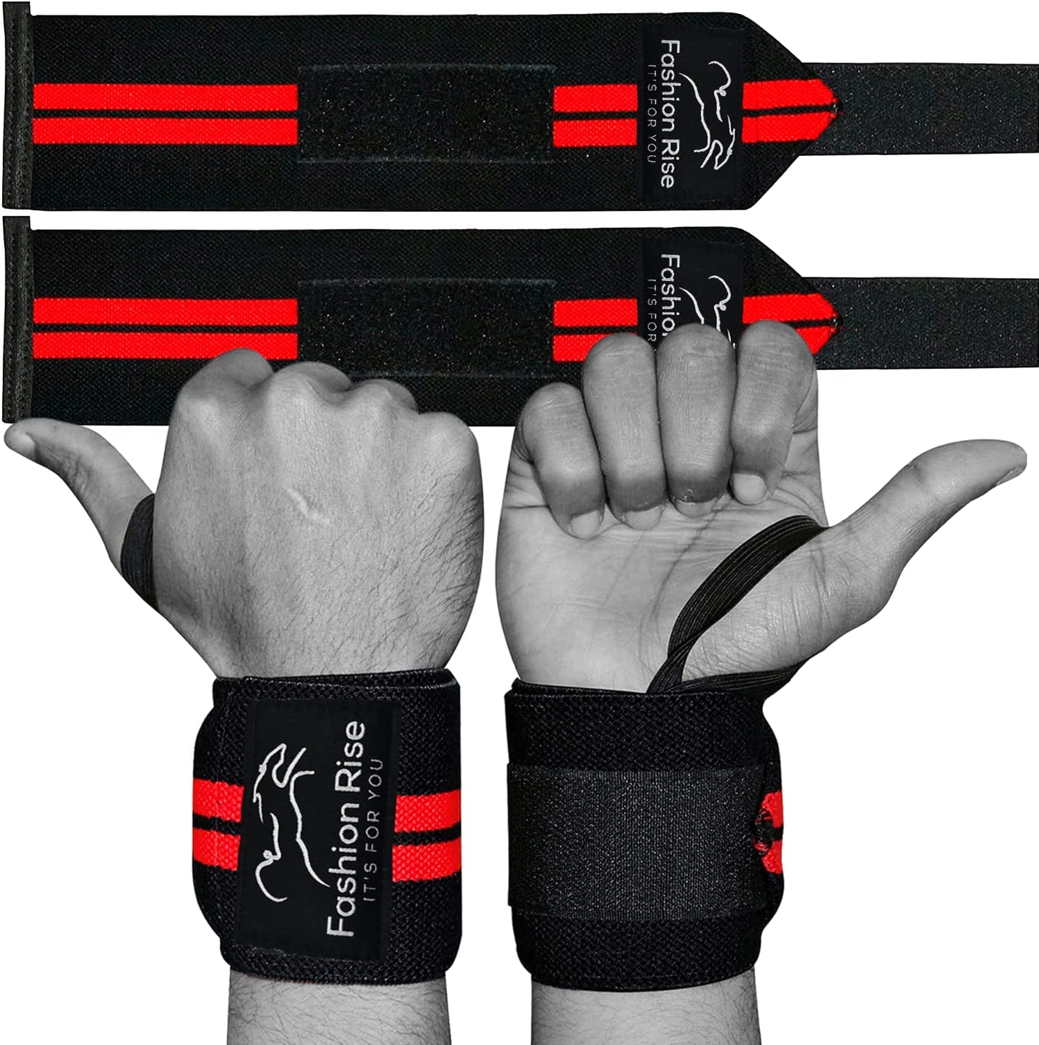 Fashion RiseHeavy Duty Professional Standard Power Weight Lifting Wrist Wraps - Supports Gym Training Fist Straps - Sold as Pair & One Size Fits All