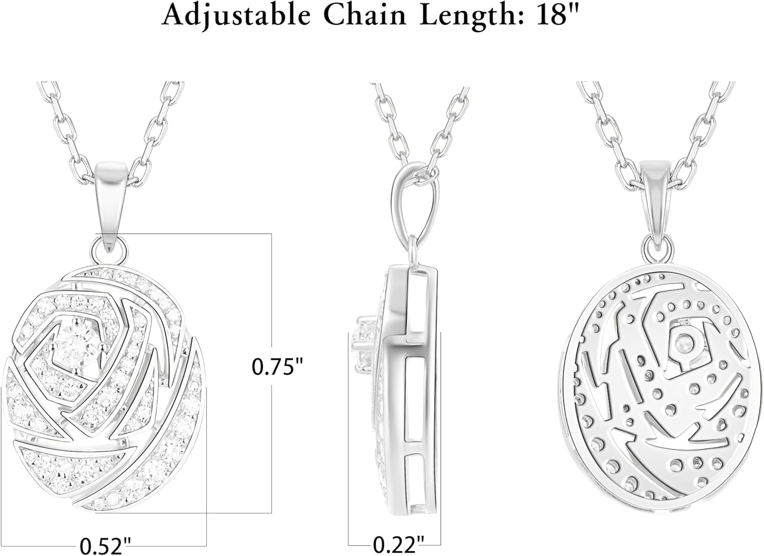 0.4 Carat LAB Grown Diamond Rose Flower Pendent Necklace in 925 Sterling Silver Dainty Necklace Jewelry Gifts for Women, VS1-VS2 Clarity, E-F Color