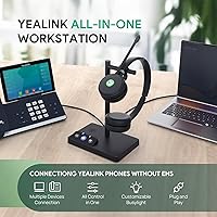 Vista 4 de Yealink WH62 Dual UC DECT Auriculares inalámbricos, 525 pies de largo alcance, auriculares de trabajo con base, 2 micrófonos con cancelación
