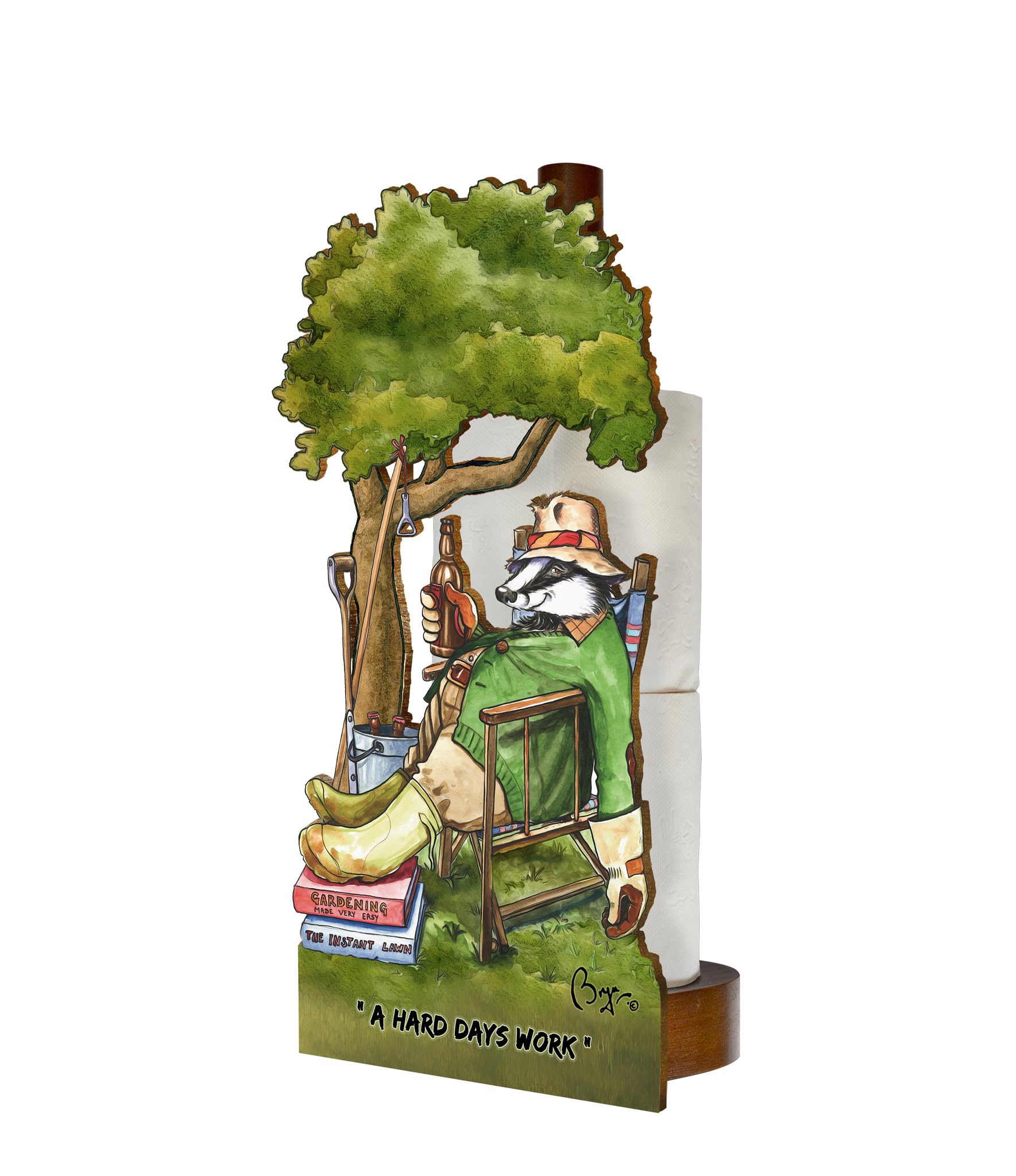 Looprints Fun Toilet Roll Storage & Kitchen Towel Holder Wooden Stand, Hard Days Work, Various Size - Image 4
