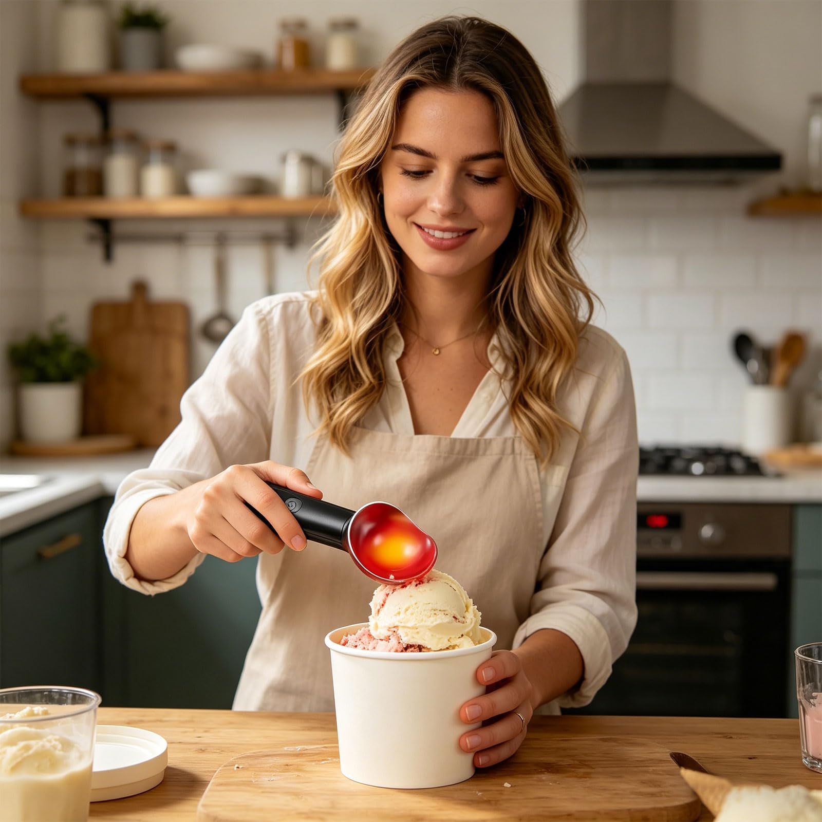 Utensile riscaldato Alimentato a Batteria per Gelato e Yogurt Freddo con capacità Lunga Durata 3200 mAh Utensile per Gelato con Display LED e Impugnatura ergonomica
