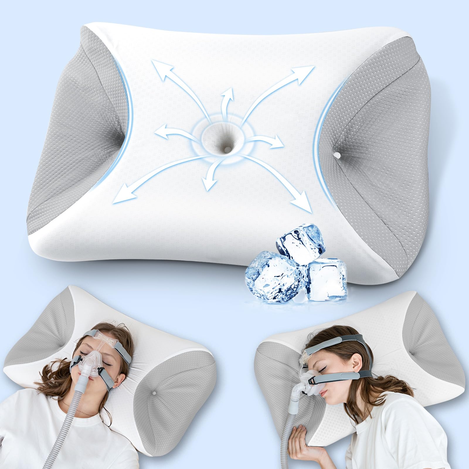 HOMCA Oreiller CPAP en Mousse à Mémoire de Forme Réduit la Pression du Masque Facial et Les Fuites d'air, Oreiller pour Dormir sur Le Côté pour Tous Les Masques CPAP, avec Taie d'oreiller Fraîche
