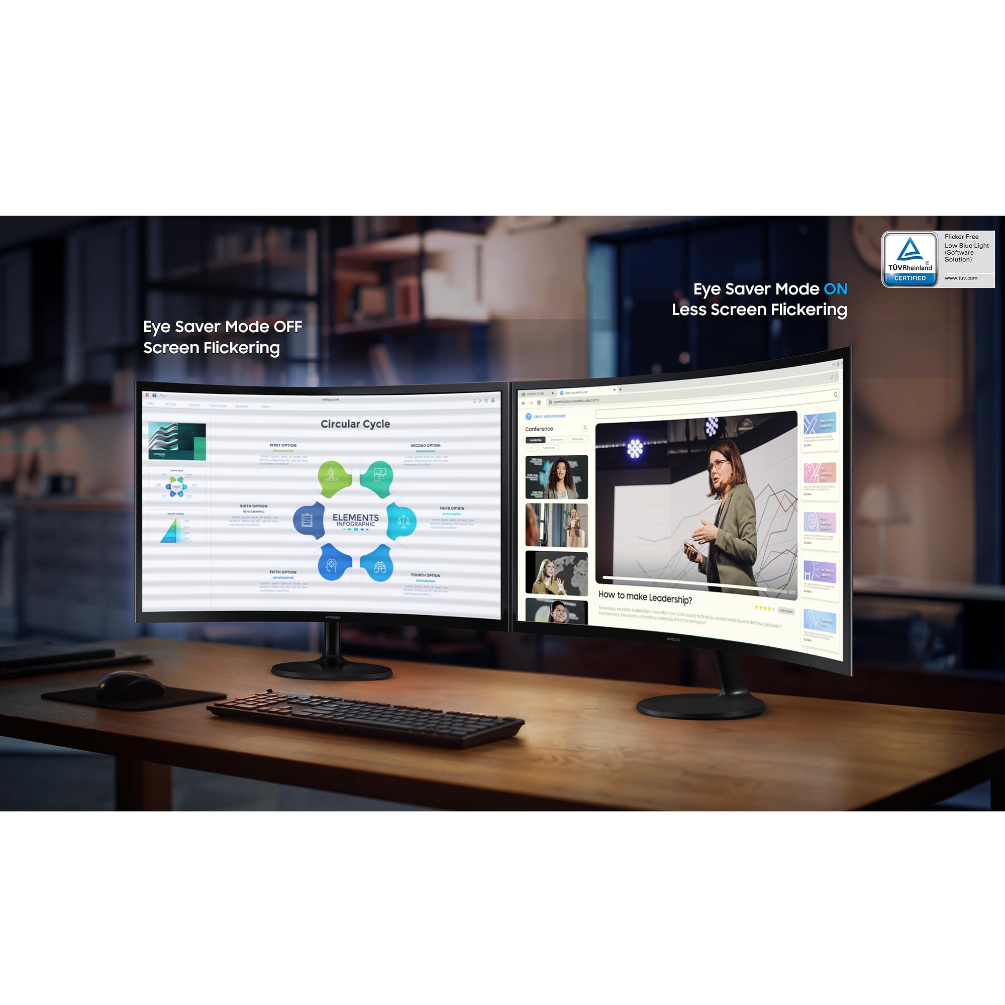 Samsung 27" Essential S3 (S36GD) Curved Monitor - FHD, 1800R Curved Screen, 100Hz, Eye Saver Mode, Game Mode, HDMI D-sub, LS27D36CGANXZA - 5