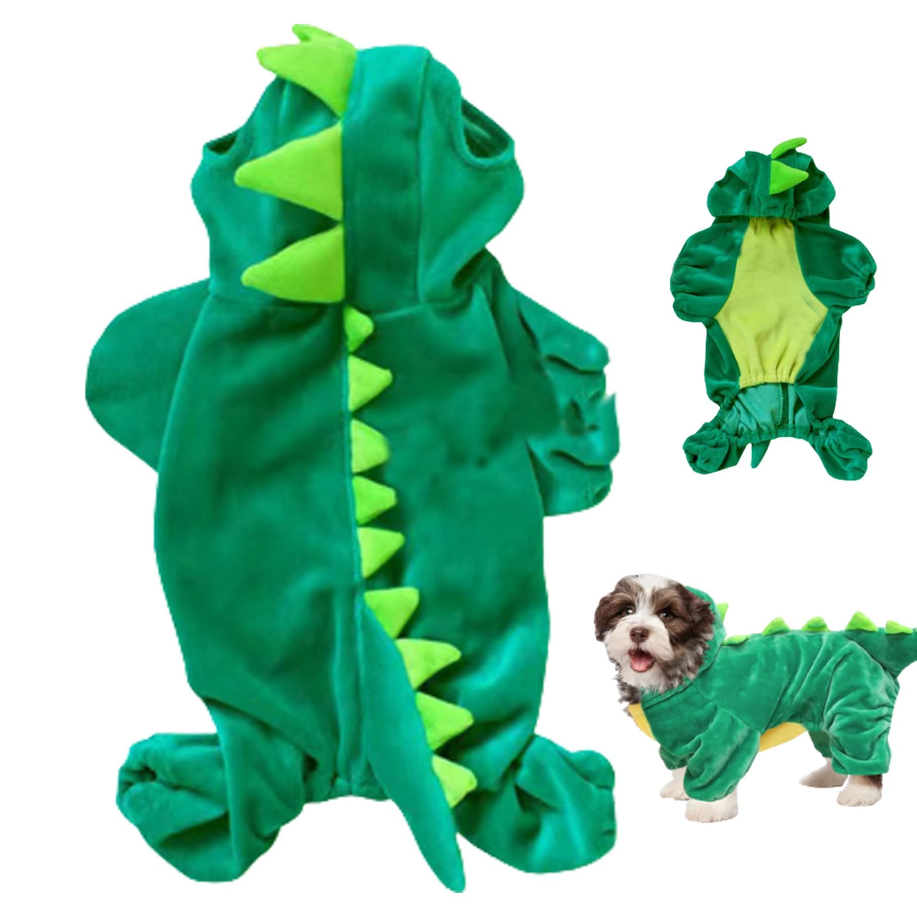 KASTWAVEDog Dinosaur Costume - Cute Halloween Dog Jacket Coat - Warm Velvet Winter Pet Clothes Hoodie - Casual Cosplay Props for Halloween Party (Size L)
