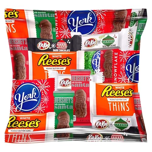 Hershey Holiday - Surtido de leche y chocolate amargo Tamaño de aperitivo, copos de nieve de Papá Noel, York, Kit kat oscuro, Kit kat White y más.