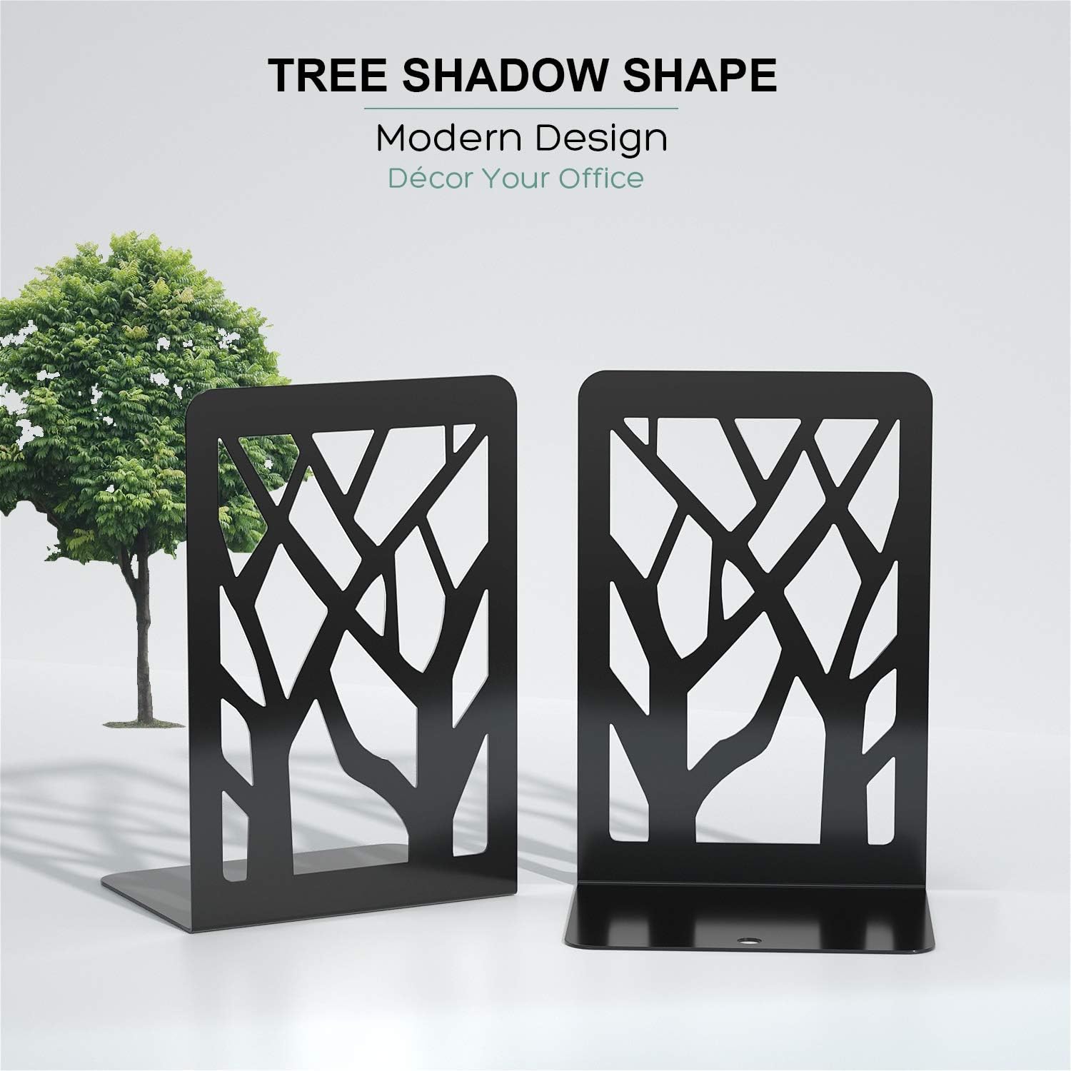 MaxGear Book Ends Tree Design Bookends for Shelves 7 x 4.7 x 3.5” 4 Pair | Metal Constructio,Heavy Duty,Non-Skid Pads,Scratch Resistant,Stable Support,Space Saving,8 Pieces,Bookcase Desktop Use