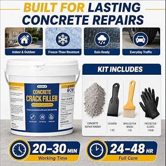 Concrete Crack Filler Heavy-Duty Dry Granular Mortar Repair Kit, 10 lb Gray