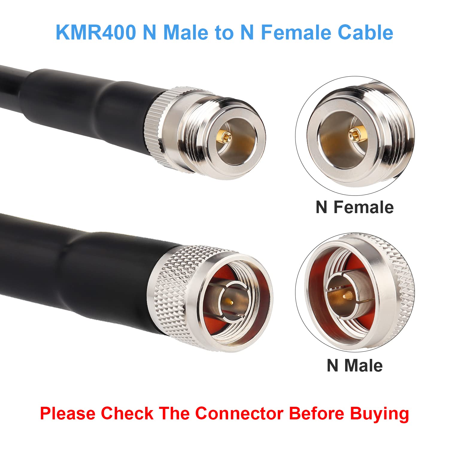 XRDS -RF Cavo N maschio a N femmina, 50 ohm KMR400 connettore N a bassa perdita cavo coassiale per antenna radio WiFi/Ham, ripetitore di segnale, router, amplificatore