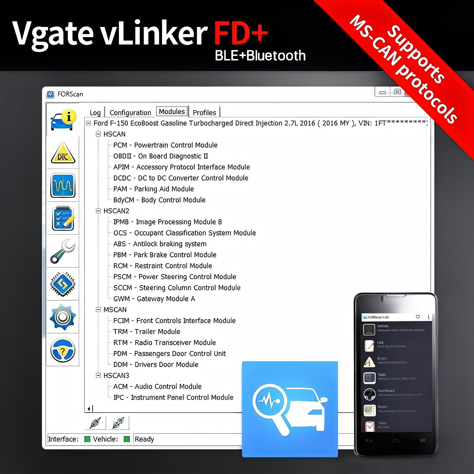 vLinker FD+ OBD2 Scanner - FORScan & App Compatibility -2