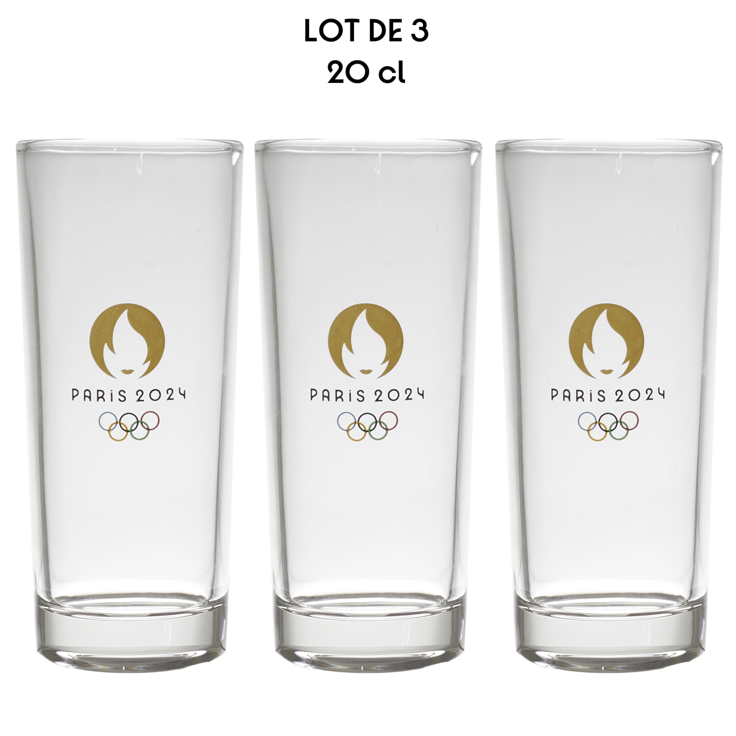 PARIS 2024, CJO4400, zestaw 3 szklanek tubowych 20 cl, oficjalny produkt, nowoczesny design, idealny do domu, restauracji, na imprezy, można myć w zmywarce