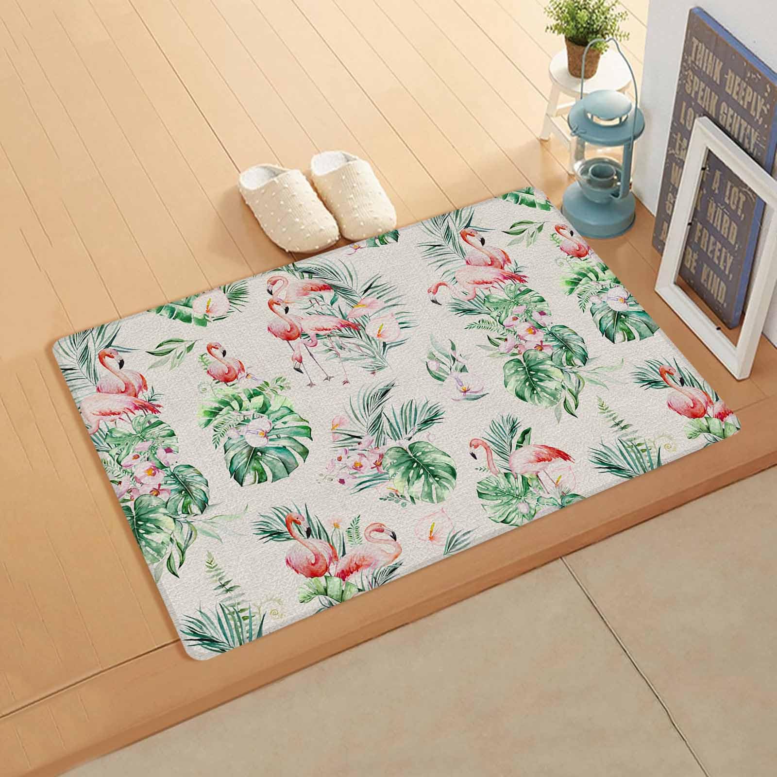 Summer Trpical Birds Antifatigue Kitchen Bath Door Mat Cushioned Runner Rug,Washable Welcome Floor Sink Mat,Waterproof & Non-Slip Kitchen Standing Doormat,Farmhouse Green Palm Leaves Floral 18