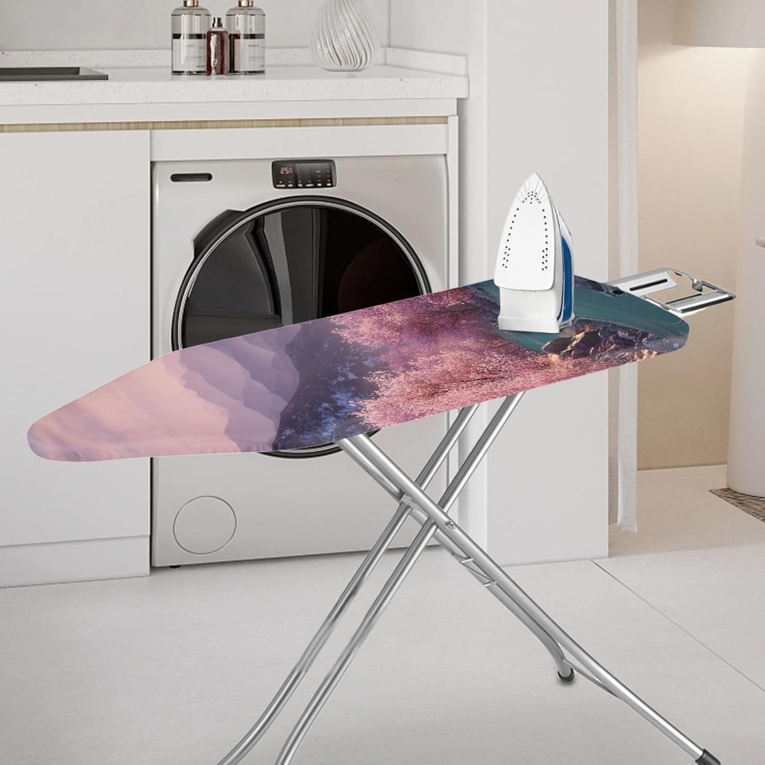 Ironing Board Cover 14x48 Turquoise Pink Land Iron Board Cover with Padding Heat Reflective,Scorch Resistant Thick Padding,Snug Fit Non-Slip Nose Pocket Fastener Straps Elastic Edges
