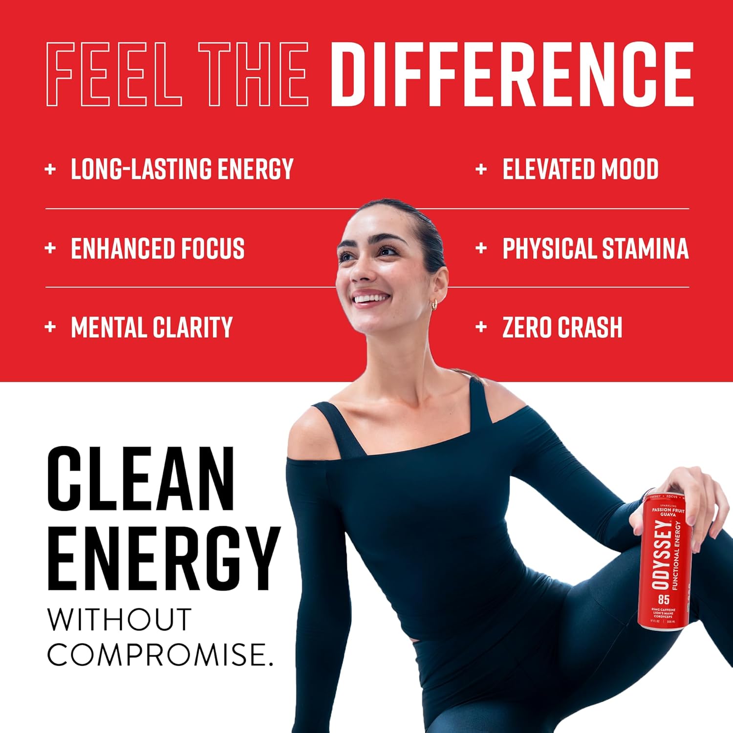 Odyssey Functional Energy Drink for Focus, Cognition & Mood Support 12 Pack - Adaptogenic Drink with 85mg Green Tea Caffeine, Lion’s Mane, Cordyceps, L-Theanine & Ginseng, Passion Fruit Orange Guava - Image 5