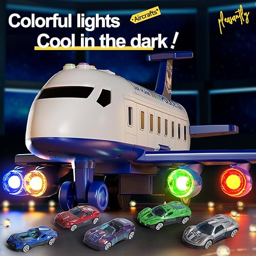 Miniatura 4 de Juguete de avión, pista de carreras para niños, plegable de 4 capas, juego de pista de coche para niños pequeños, transporte de avión de juguete y 6