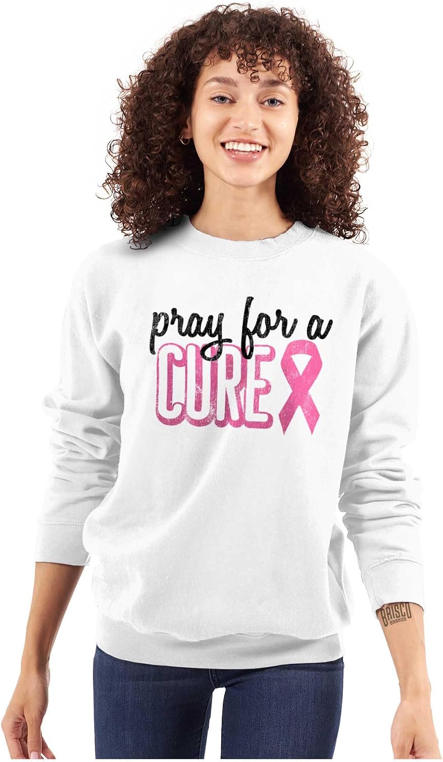Pray For A Cure Breast Cancer Aware Women Crewneck Sweatshirt