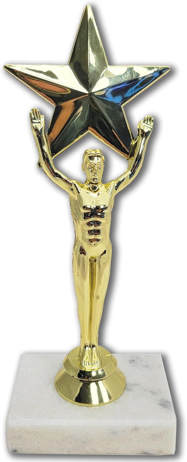 Gold Star Achievement Trophy - 8 Inches or 10.5 Inches Tall with Marble Base | Male/Female Option | Recognize Excellence with 1st, 2nd, or 3rd Place Decal Plates