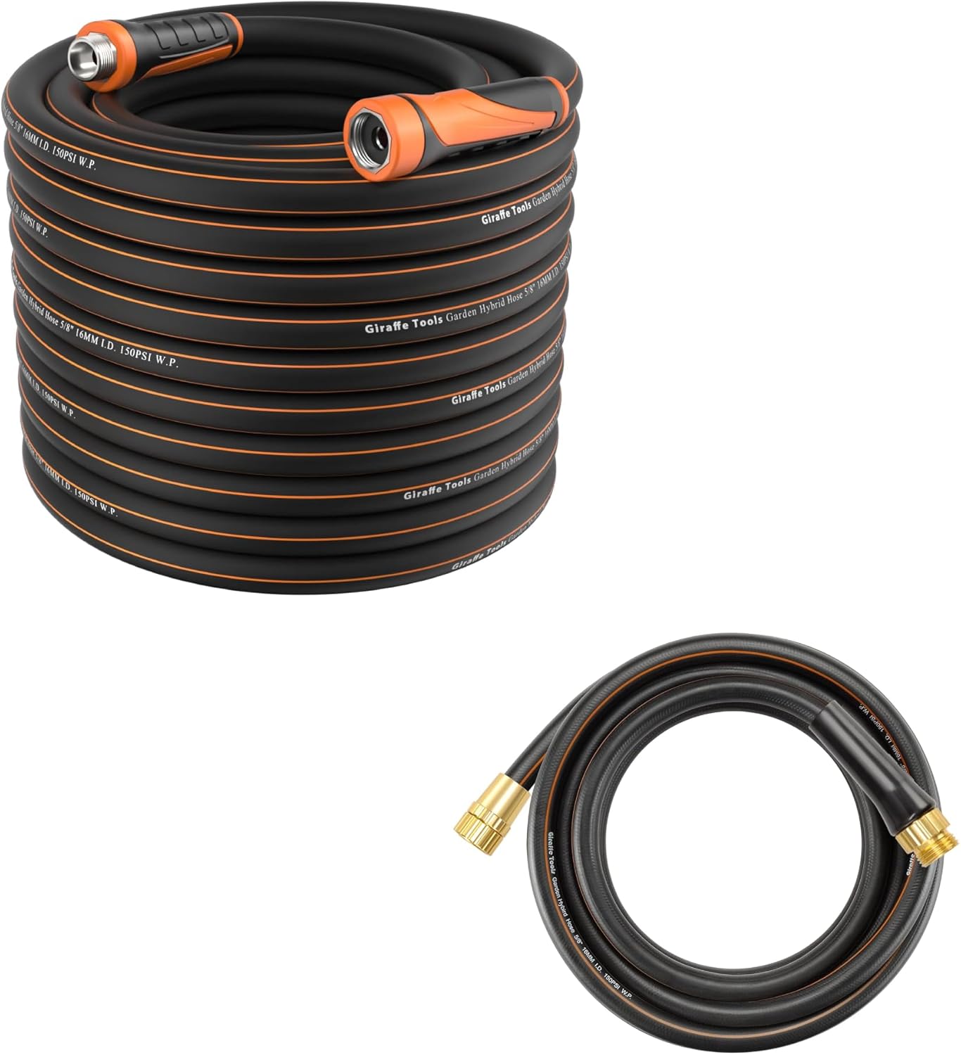 Giraffe Tools Garden Hose 25 ft, Heavy Duty Black 5/8 in.,Leakroof Gardening Hose and Garden Hose 100ft x 5/8",Lightweight Hybrid Hose with Swivel Handle, Male to Female Fittings
