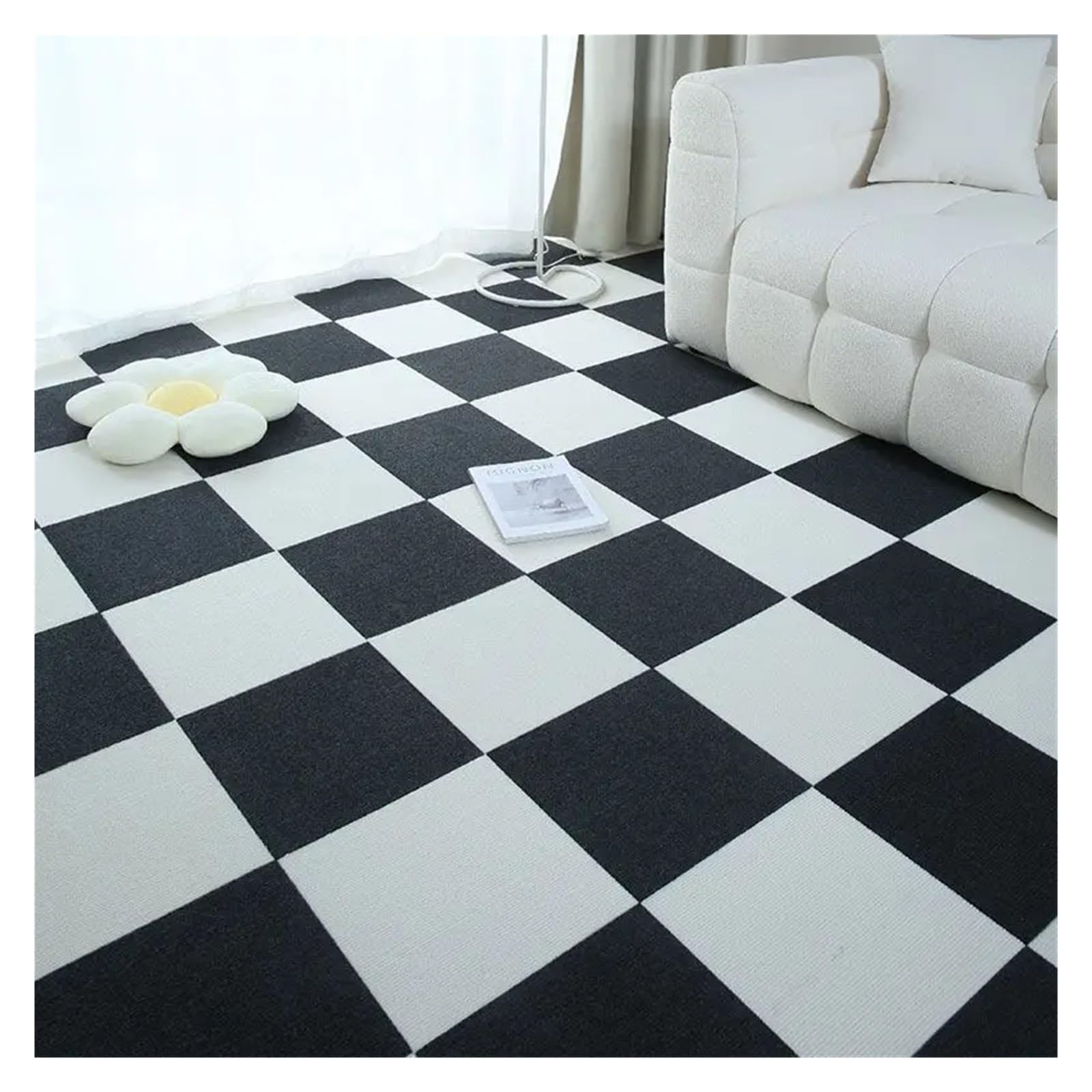 Dalles de Moquette Autocollantes, Carreaux de Moquette Auto-adhésifs Multicolores 30x30cm, 4 à 32 pièces, Tapis Sol Bureau insonorisé(White and Black,30x30cm 32pcs)