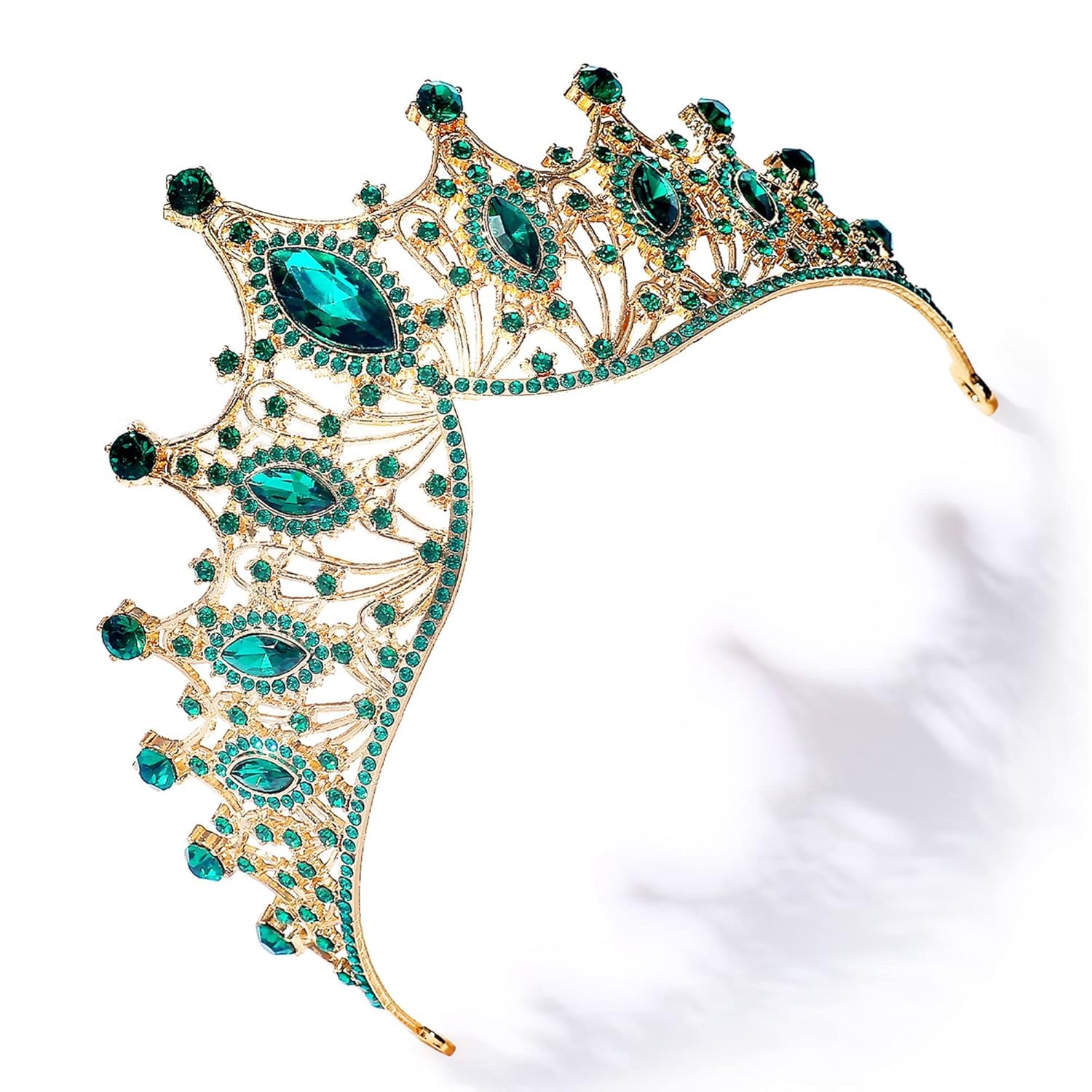 Gold Crown for Women Crystal Princess Tiaras Wedding Bridal Hair Accessories Rhinestone Queen Crowns （Green）