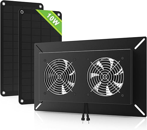 ECO-WORTHY Kit de ventilador de escape de doble carcasa metálica con energía solar de 20 W, impermeable y listo para gallineros, invernaderos,