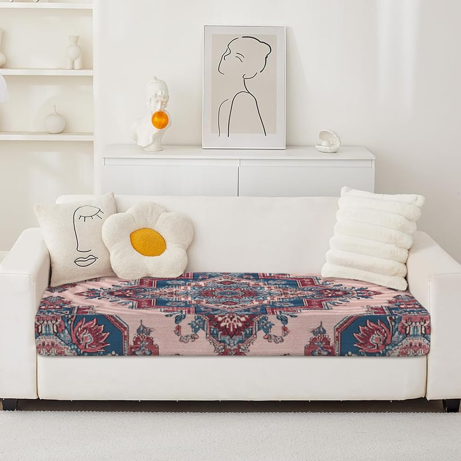 Classic Vintage Patterns Loveseat Covers Couch Covers for 2 Cushion Couch, 2-Piece Stretch Sofa Slipcovers Anti-Slip Washable Furniture Protectors for Dogs Pets