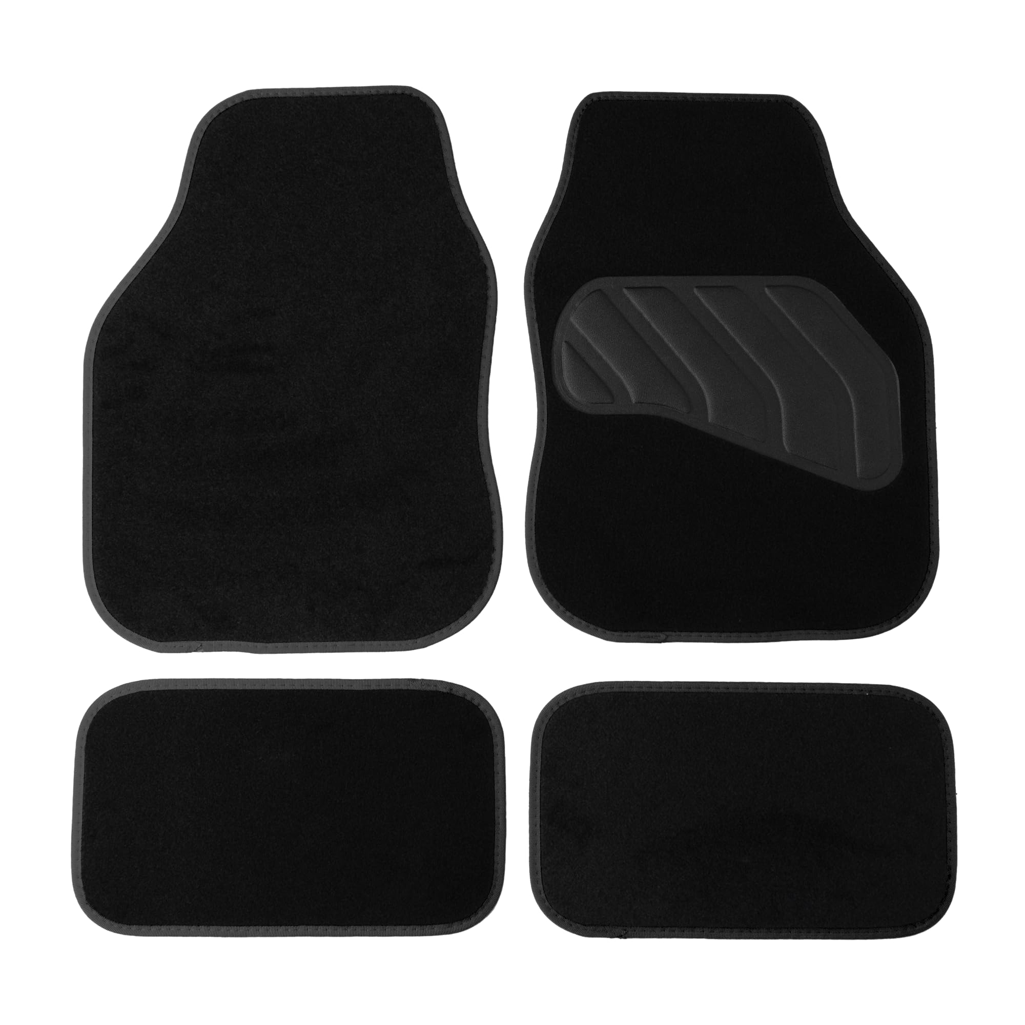 Sakura Floor Mats For Cars SS5470 - 'Pastel' Black Carpet Black Trim - Full Set Of 4 Universal Fit - Hard-Wearing Pile, Anti-Slip Backing, UK Made, Heelpad