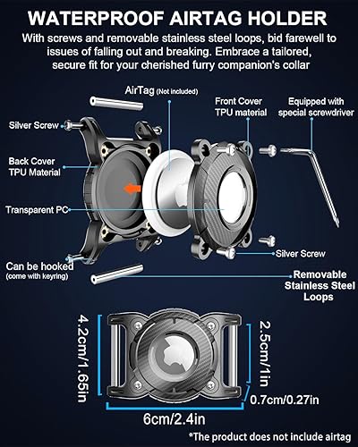 Miniatura 9 de ONEONTA Airtag - Soporte para collar de perro  Airtag para perro impermeable  Soporte Airtag para collar de perro con lazo de metal extraíble, TPU