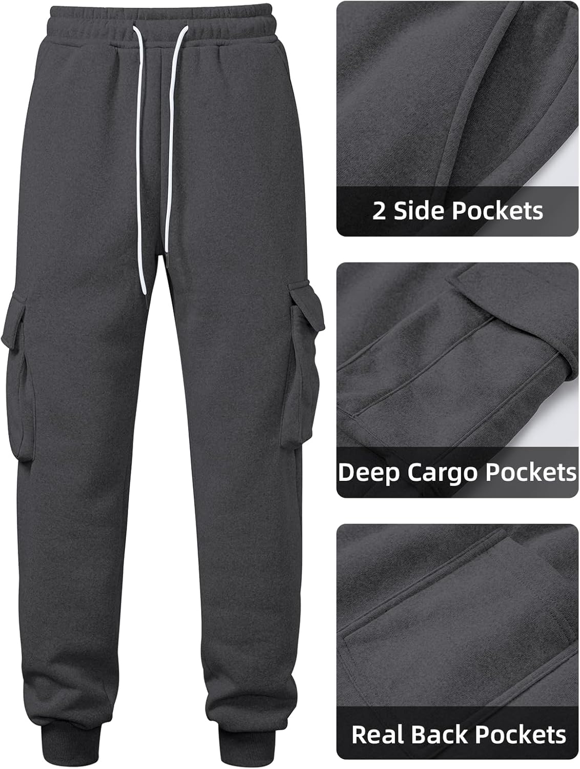 Men's Cargo Sweatpants Fleece Casual Jogging Hiking Pants Baggy Sweat Pants for Men Running Athletic Workout with Pockets - Image 3