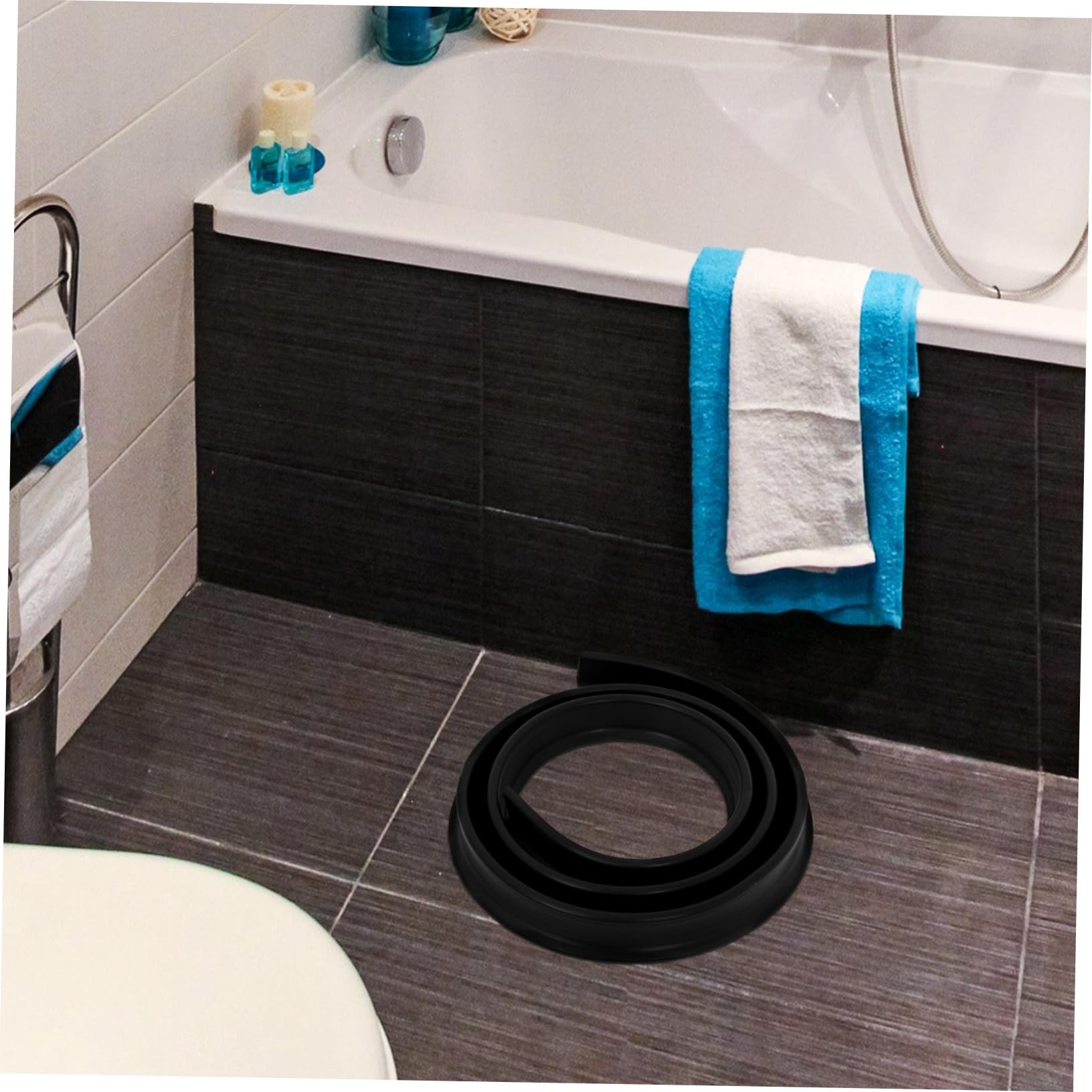 WOONEKY Barrera Agua Autoadhesiva Silicona Tira Sellado para Ducha Baño Cocina Protección Suelo Separación Seca Húmeda Moldeado Seguro