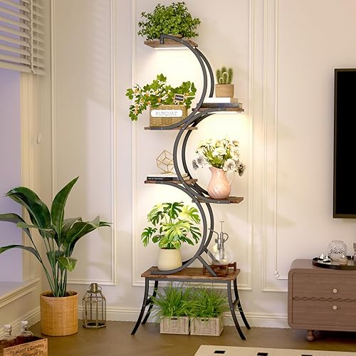 Miniatura 6 de Soporte para plantas de interior con luces de cultivo de 63 pulgadas, macetas grandes y altas de 6 niveles, estante de metal para flores, estante