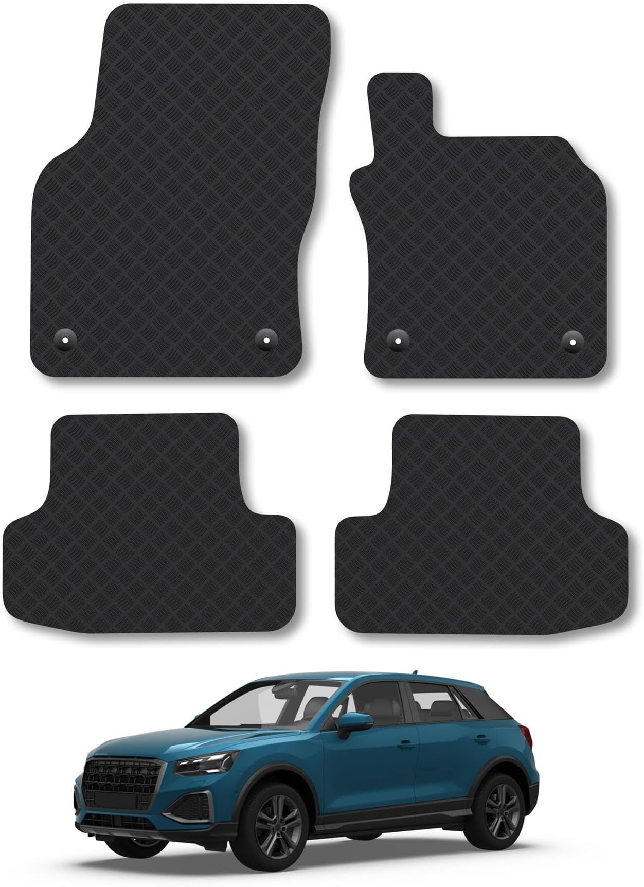 Audi Q2 (2017+) Rubber Car Mats Accessories Tailored Fit Compatible Accessory Waterproof Protection Non-Slip Floor Mats Full Coverage Durable Front Rear Set Coverage with Clips