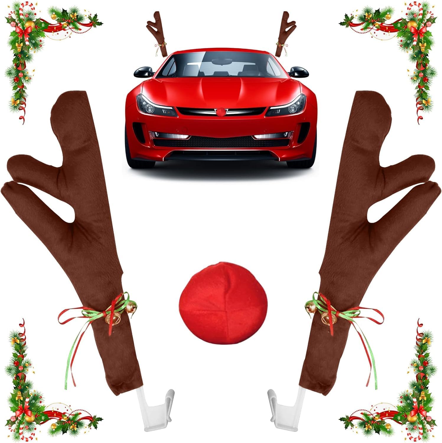 BDBFPAN Weihnachts Auto Deko Set - Rentier Geweih & Nase Für Festliche Stimmung