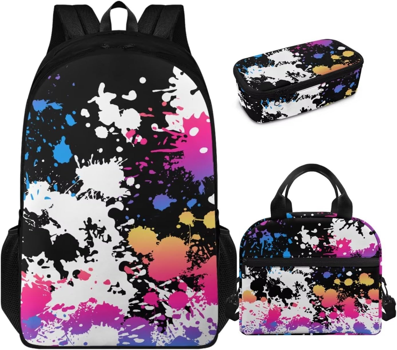 Colorful Backpack for Teen Boys with Lunch Box High School Bookbag Set for Kids Large Big Capacity Pencil Box for Boys 5Th Grade Lightweight School Bag Set for Kids Teen 3 Pack