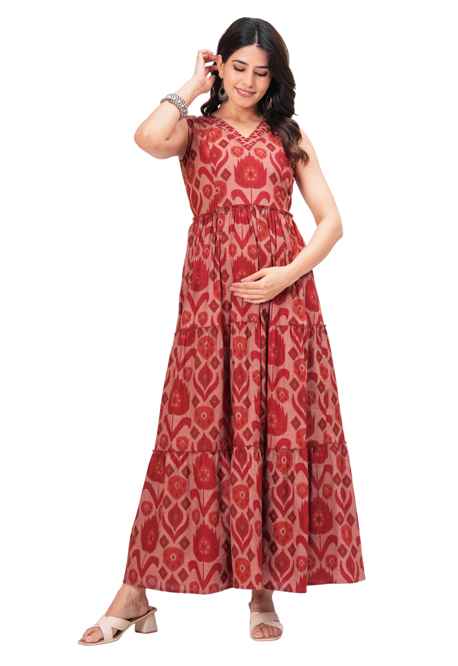 Feeding Nighty | Maternity Dresses for Women Cotton Blend | Floral Pink Anarkali Kurta with Dual Nursing Zippers for Pregnancy & Breastfeeding | Gifts for Pregnant Women-image-18